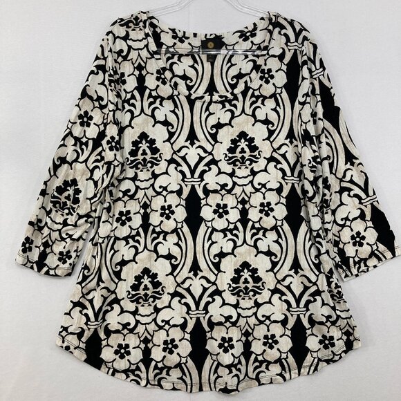 JM Collection size XL Black Cream Stretch Knit 3/4 Sleeve Pullover Blouse Office - Picture 1 of 10